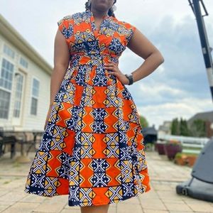 Ankara black and orange mid-length infinity dress